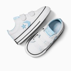 Converse Kids White and Light Blue Velcro Low Tops